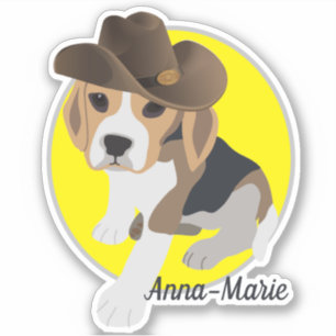 SCHATTIGEE BEAGLE PUPPY AFBEELDING COWBOY PET NAAM STICKER
