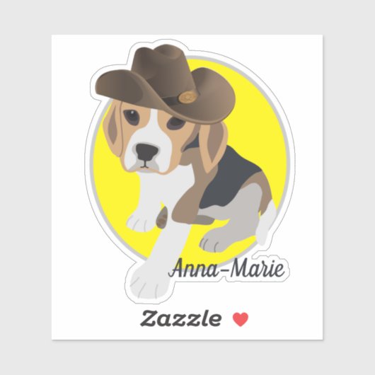 SCHATTIGEE BEAGLE PUPPY AFBEELDING COWBOY PET NAAM STICKER (Vel)