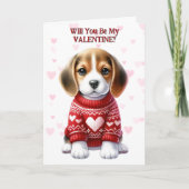 Schattigee Beagle Puppy in Trui Valentijn Feestdagen Kaart (Voorkant)