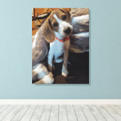 Schattigee Beagle Puppy met harige deken canvas pr Afdruk (Insitu (Houten vloer))
