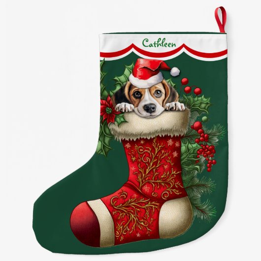 Schattigee Beagle Puppy Peking Grote Kerstsok (Achterkant)