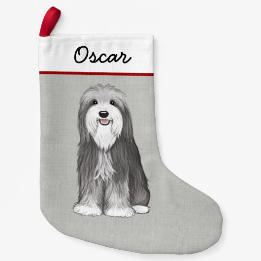 Schattigee Bearded Collie Cartoon Dog Beardie Cust Kleine Kerstsok (Voorkant)