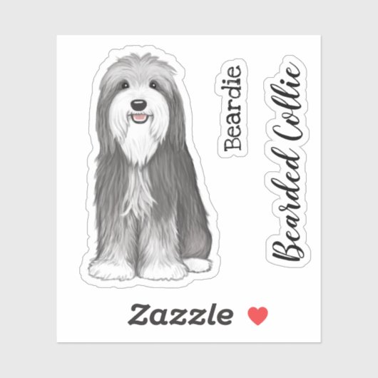 Schattigee Bearded Collie Cartoon Dog Vinyl Sticke Sticker (Vel)