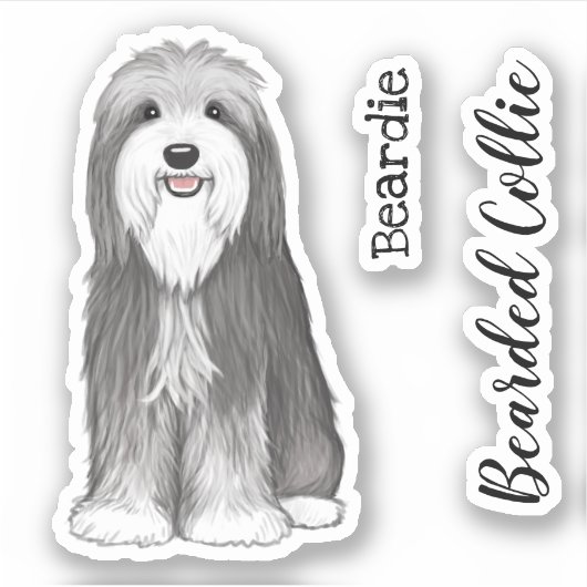 Schattigee Bearded Collie Cartoon Dog Vinyl Sticke Sticker (Voorkant)