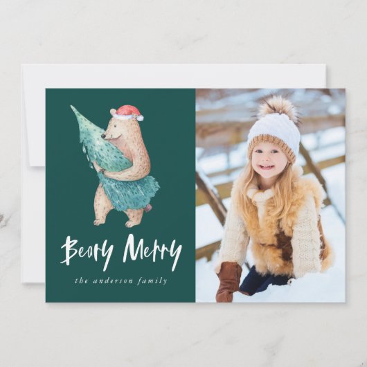 Schattigee Beary Merry Foto Feestdagenkaart (Voorkant)