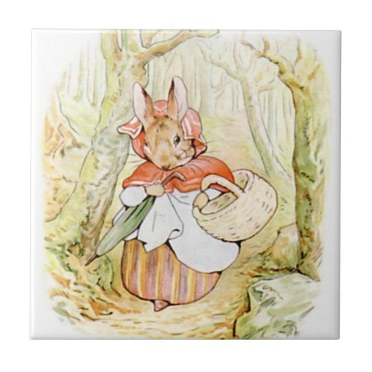 Schattigee Beatrix Potter, Mrs Rabbit, Custom Tege Tegeltje (Voorkant)