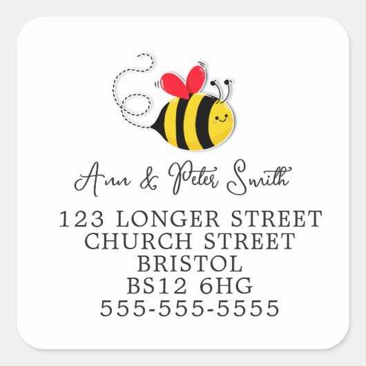 Schattigee Bee Change of Address retouretiket Vierkante Sticker (Voorkant)