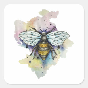 Schattigee Bee en Rainbow Wash Classic Vierkante Sticker
