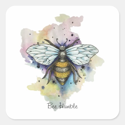 Schattigee Bee en Rainbow Wash Classic Vierkante Sticker (Voorkant)