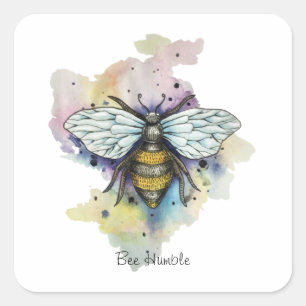 Schattigee Bee en Rainbow Wash Classic Vierkante Sticker