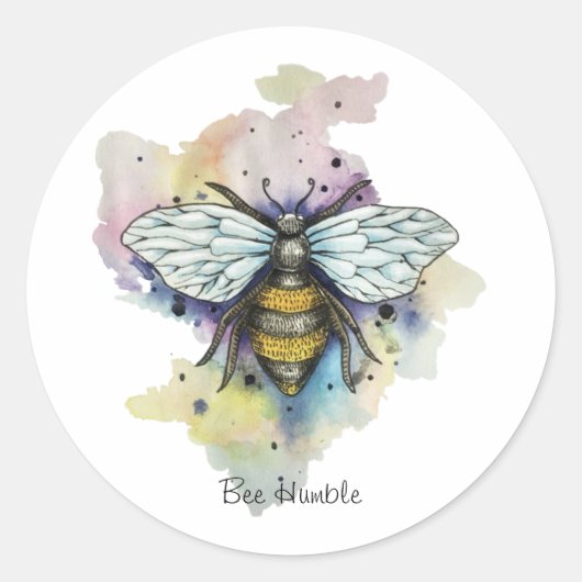 Schattigee Bee en Regenboog Wash Classic Ronde Sti Ronde Sticker (Voorkant)