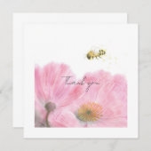 Schattigee Bee en Roze Bloemen Flat Dank u Kaart (Voorkant / Achterkant)