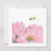 Schattigee Bee en Roze Bloemen Flat Dank u Kaart (Voorkant)