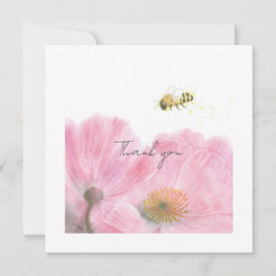 Schattigee Bee en Roze Bloemen Flat Dank u Kaart
