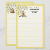 Schattigee "Bee happy" gepersonaliseerd Briefpapier (Voorkant / Achterkant)