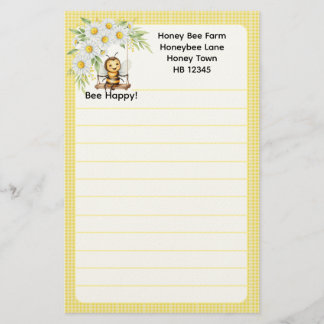 Schattigee "Bee happy" gepersonaliseerd Briefpapier