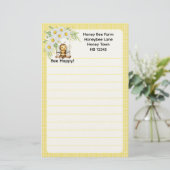 Schattigee "Bee happy" gepersonaliseerd Briefpapier (Staand voorkant)