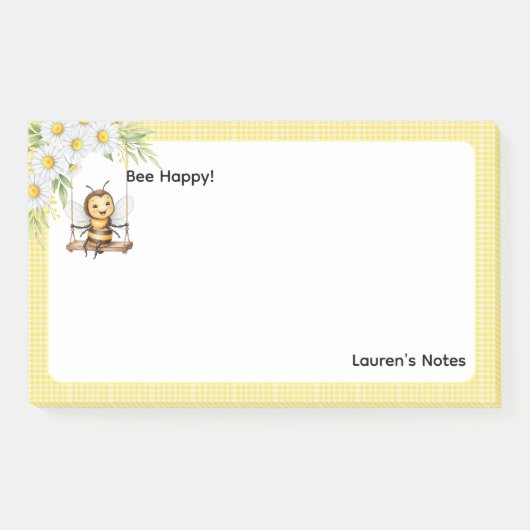 Schattigee "Bee happy" gepersonaliseerd Post-it® Notes (Voorkant)