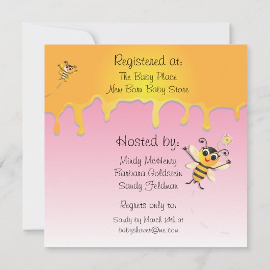 Schattigee Bee HIve Baby Girl Shower Uitnodiging (Achterkant)