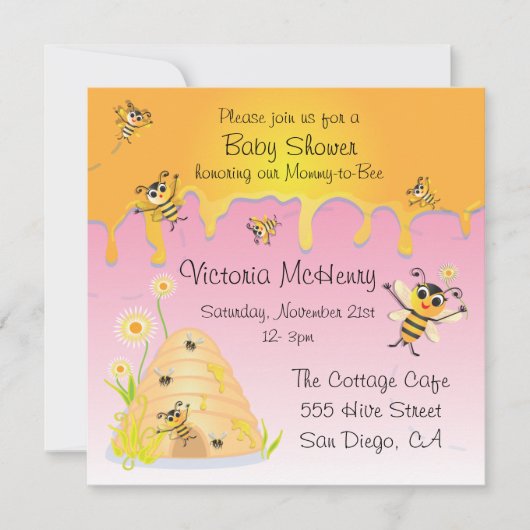 Schattigee Bee HIve Baby Girl Shower Uitnodiging (Voorkant)