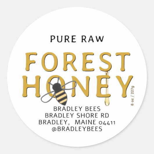 Schattigee Bee Raw Local Spring Honey met Honey Dr Ronde Sticker (Voorkant)