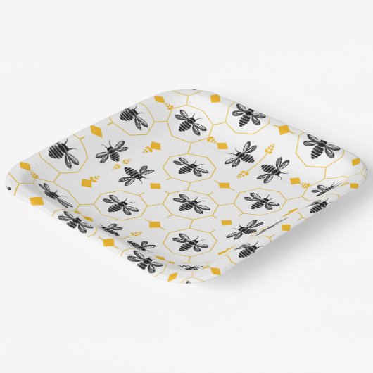Schattigee Bee Yellow Honeycomb Kids Verjaardagsfe Papieren Bordje (Gebogen)