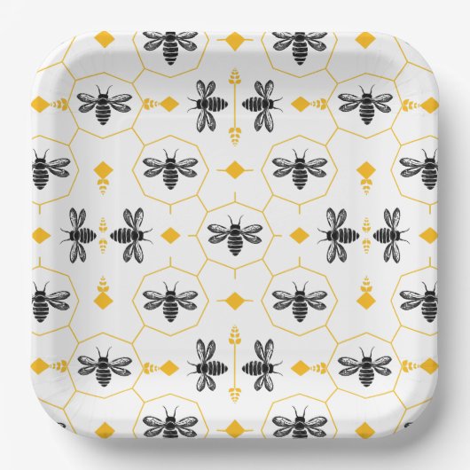 Schattigee Bee Yellow Honeycomb Kids Verjaardagsfe Papieren Bordje (Voorkant)