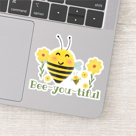 Schattigee Bee-you-tiful Groene & Gele Waterverf B Sticker (Detail)