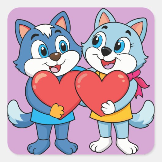 Schattigee beestkoppels vierkante sticker (Voorkant)