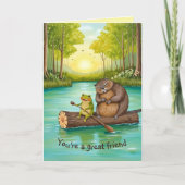 Schattigee behulpzame kikker en bever bos vriendsc kaart (Voorkant)