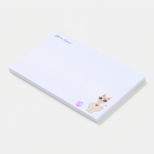 Schattigee Beige Cat Cartoon op lichtblauw Post-it® Notes (Schuin)