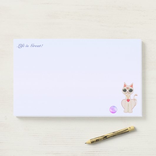 Schattigee Beige Cat Cartoon op lichtblauw Post-it® Notes (Op bureau)
