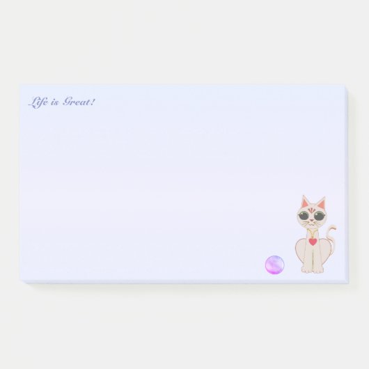 Schattigee Beige Cat Cartoon op lichtblauw Post-it® Notes (Voorkant)