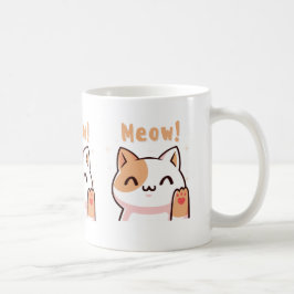 Schattigee Beige Cat met Meow Tekst Illustratie Mo Koffiemok