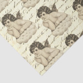 Schattigee  Beige Cherub Angel op Frans script Tissuepapier (Detail)