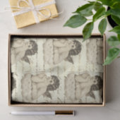 Schattigee  Beige Cherub Angel op Frans script Tissuepapier (Geschenk)