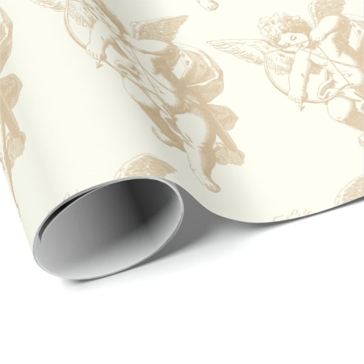 Schattigee  Beige Cupid Angel op Ivoor Cadeaupapier (Rol Hoek)