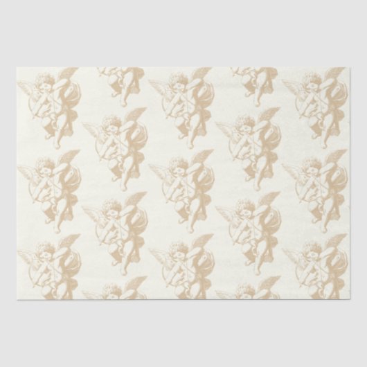 Schattigee Beige Cupid Angel op Ivoor Tissuepapier (Voorkant)