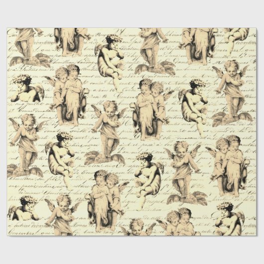 Schattigee  Beige Cupid Angels Frans script Cadeaupapier (Vlak)