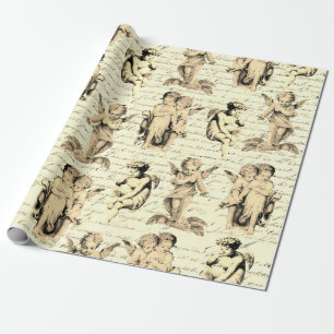 Schattigee  Beige Cupid Angels Frans script Cadeaupapier