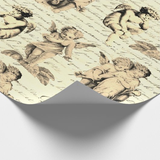 Schattigee  Beige Cupid Angels Frans script Cadeaupapier (Hoek)