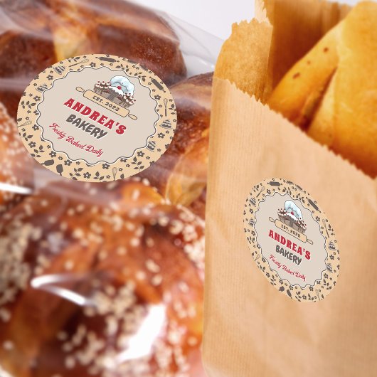 Schattigee Beige en Bruine Custom Bakery Logo Verp Ronde Sticker
