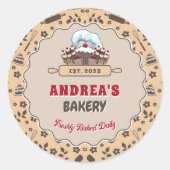 Schattigee Beige en Bruine Custom Bakery Logo Verp Ronde Sticker (Voorkant)