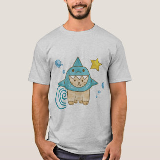 Schattigee beige kat in haaienkostuum aqua zee T-S T-shirt