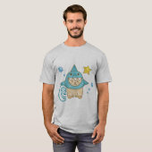 Schattigee beige kat in haaienkostuum aqua zee T-S T-shirt (Voorkant volledig)
