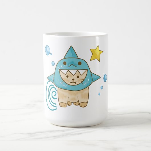 Schattigee beige kat in haaienkostuum, aqua zee th koffiemok (Center)