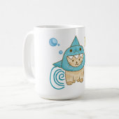 Schattigee beige kat in haaienkostuum, aqua zee th koffiemok (Voorkant links)
