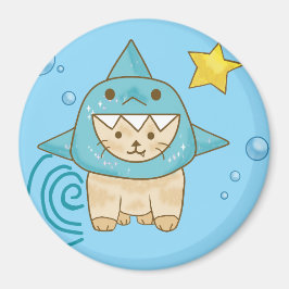 Schattigee beige kat in haaienkostuum aqua zee the magneet