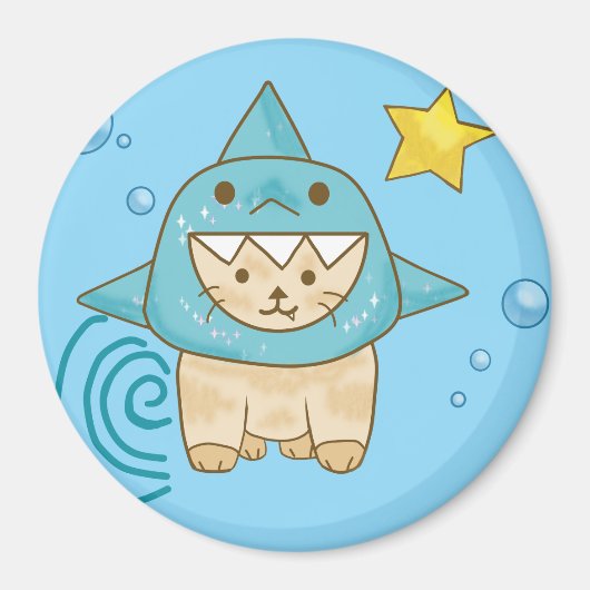 Schattigee beige kat in haaienkostuum aqua zee the magneet (Voorkant)