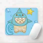 Schattigee beige kat in haaienkostuum aqua zee the muismat (Met muis)